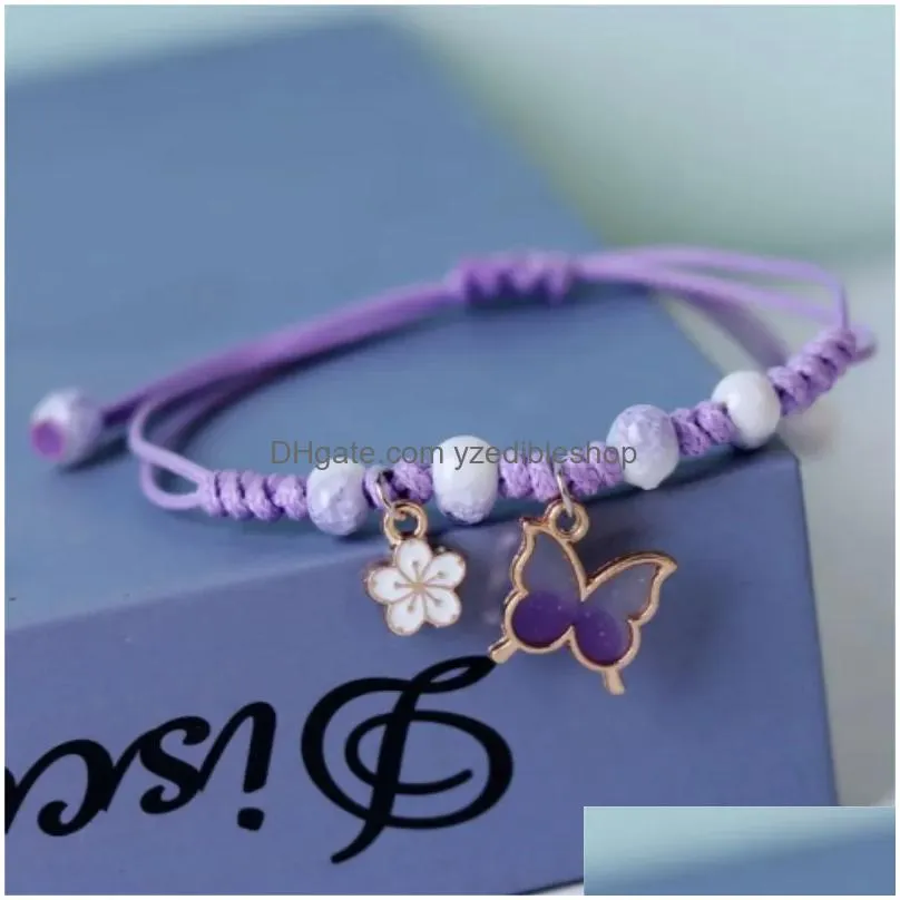 chain rinhoo fashion handmade purple butterfly flower bracelet for women charm sweet animal pendant braided bracelets bangle jewelry