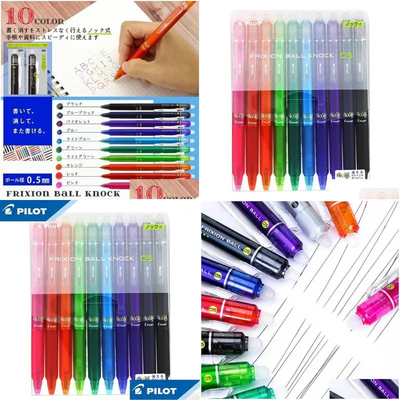 Gel Pens Gel Pens Pilot Frixion Series 10-Color Suit Lfbk-23Ef Erasable Pen Color Press Temperature Control Ink Student Stationery1 Dr Dhhnr