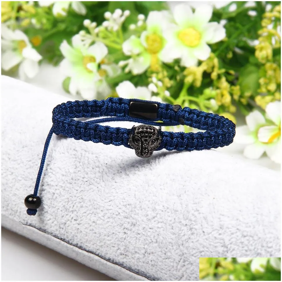 Charm Bracelets Fashion Couples Bangle Jewelry Cz Panther Braiding Bracelet New Micro Pave Pink Eye Leopard Bracelets219D Drop Deliver Dhjyk