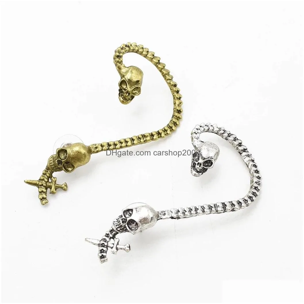 vintage style silver brown skull skeleton head ear cuff