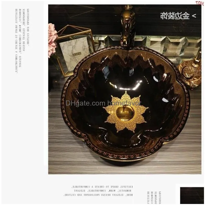 flower shape china artistic porcelain handmade lavabo bathroom vessel sinks ceramic wash basin counter blackgood qty sofle