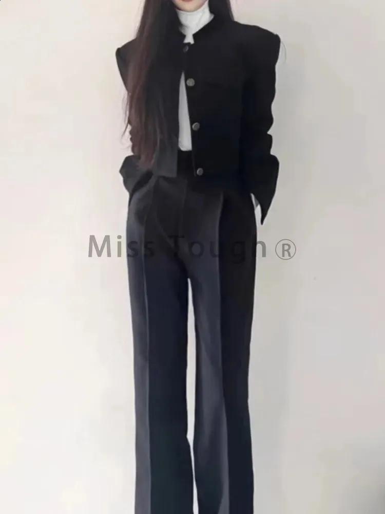 Women's Suits Blazers Winter Korean Fashion Elegant Business Black Trousers Suit Women Pockets Vintage Y2k Chic Set Female Casual Clothes 2023 231214