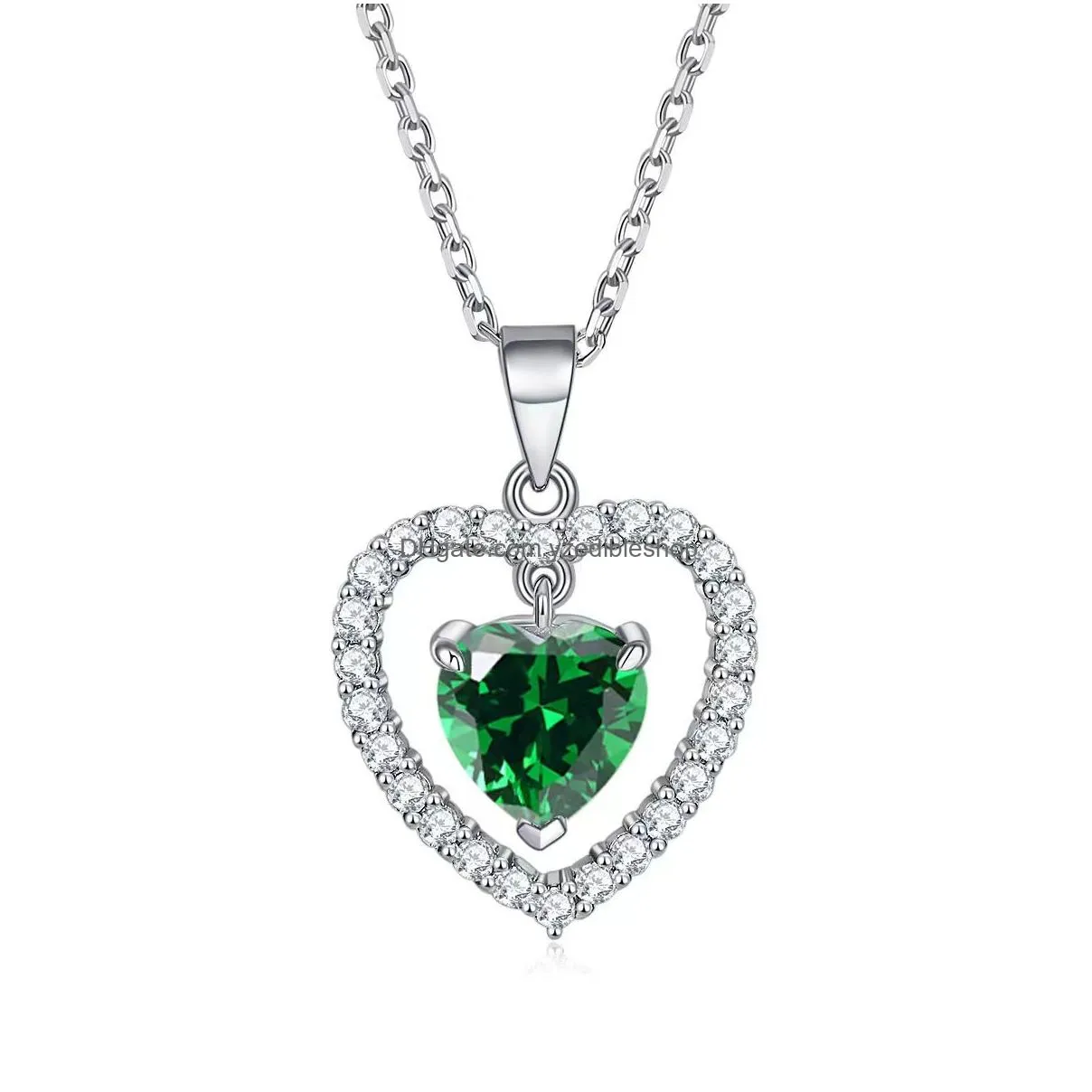  s925 sterling silver necklace heart zirconia color treasure pendant twelve birthday gift necklace