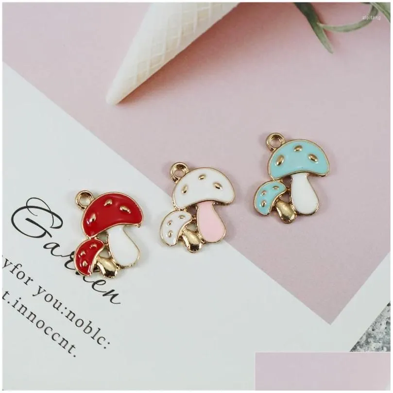 Charms Charms Mrhuang 10Pcs/Lot Cute Mushroom Enamel Fashion Jewelry Accessories Fit Bracelet Earring Diy Making Gold Drop Delivery Je Dhkmv