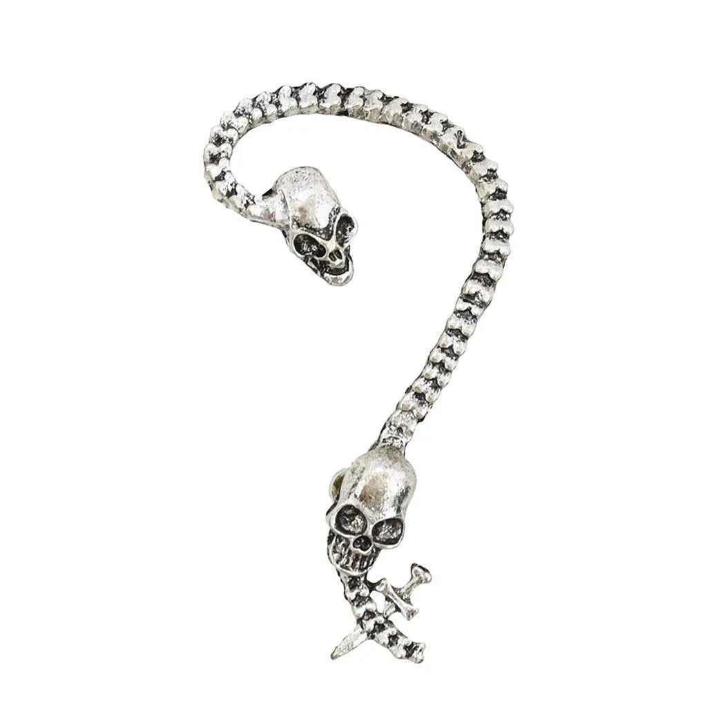 vintage style silver brown skull skeleton head ear cuff