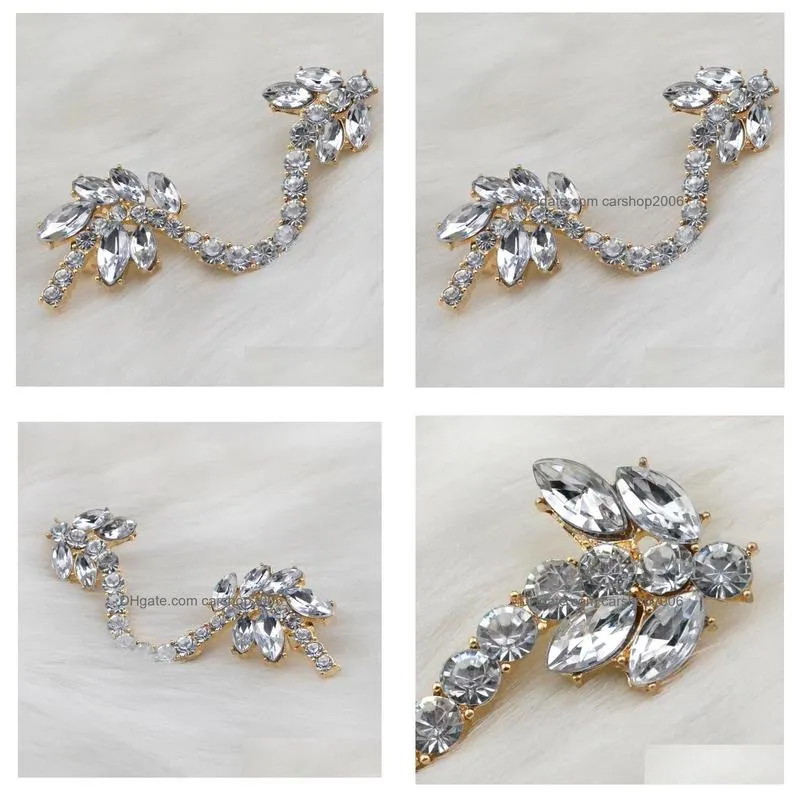 rhinestone crystal leaves flower ear cuff earrings korea style silver/gold plated metal