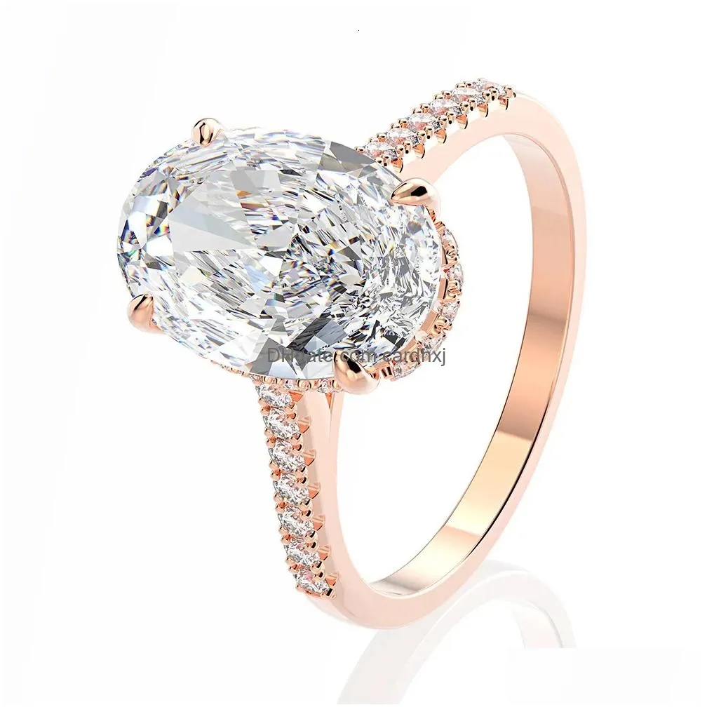 Wedding Rings Wedding Rings Pansysen 9Ct Radiant Cut 9X1M Lab Diamond Ring Sets For Women Solid 925 Sterling Sier 18K Rose Gold Drop D Dhyl4