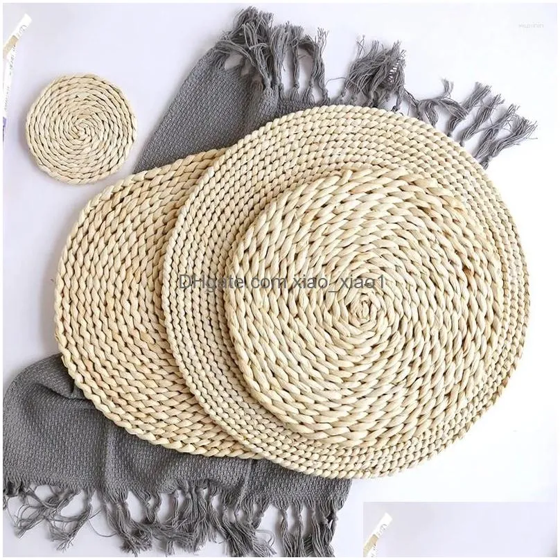 table mats 1pcs home handmade straw woven tea mat heat-resistant casserole plate cup placemat pad on the dining