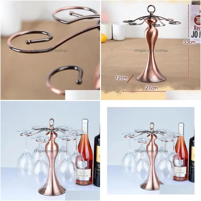 bronze color metal hanging wine glass holder stemware storage rack glass display holder drying rack stand with 6 hooks6686393