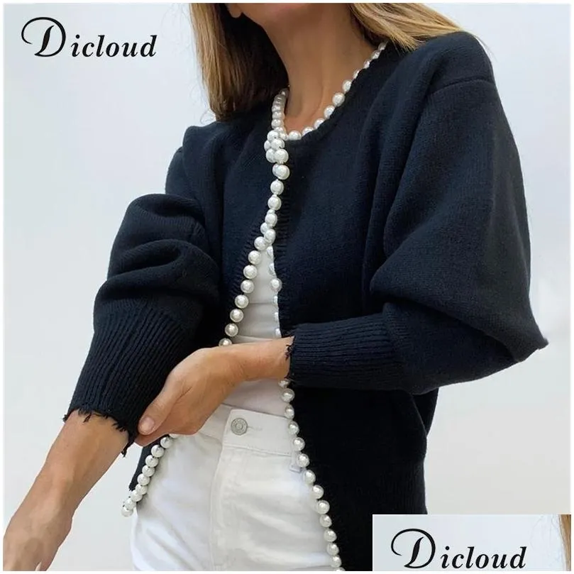 Women`S Sweaters Dicloud Elegant Pear Buttons Black Cardigans Women Autumn Winter Oversize Long Sleeve Fashion Ladies Knitted Jacket Y Dhqf2