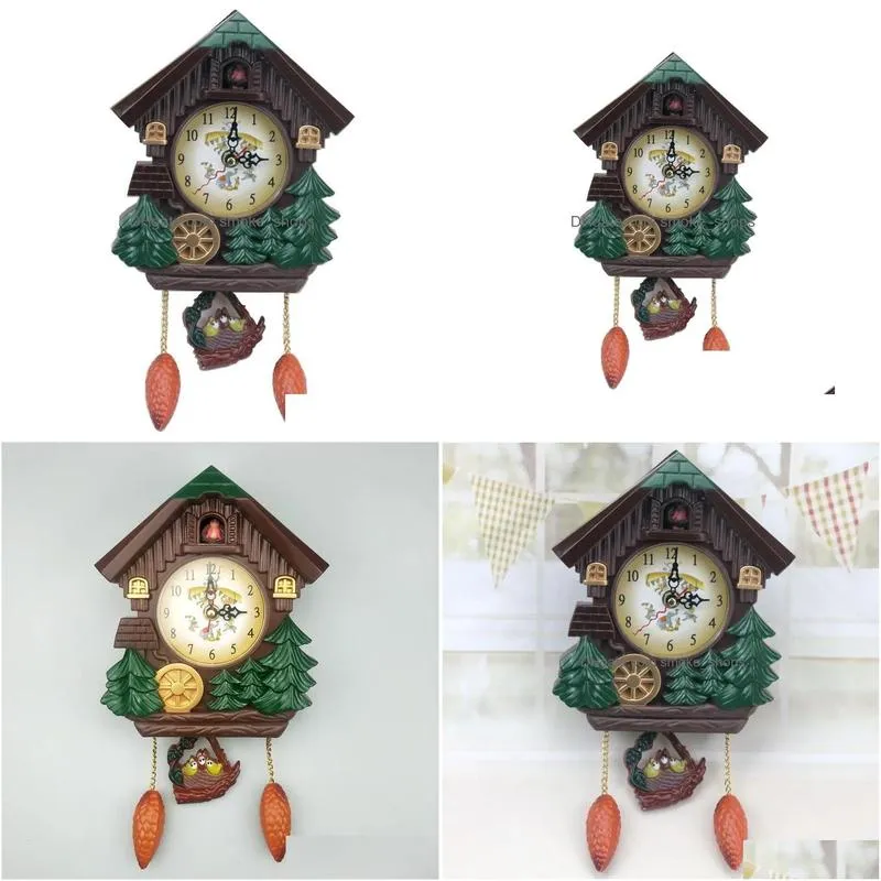 wall clocks cuckoo bird house creative clock pastoral style cartoon kids room decorative full music time reporting 231030