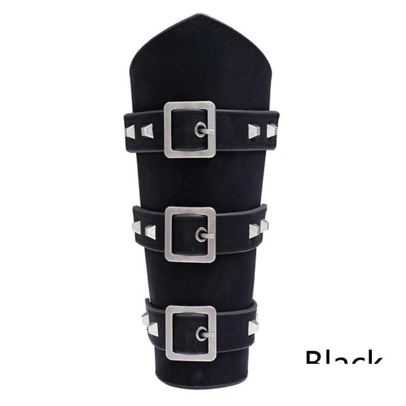 Bangle Bangle Punk Hip Hop 1Pc Cosplay Leather Armor Arm Bangles Pirate Knight Gauntlet Wristband Bracer Accessories Mens Bracelet Dro Dh26H