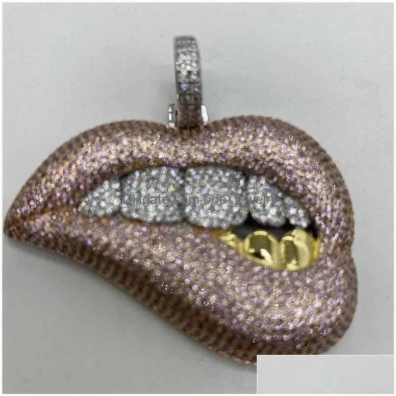 hip hop iced out pendant big mouth diamond teeth grills pendant necklace bling jewelry for men women281z