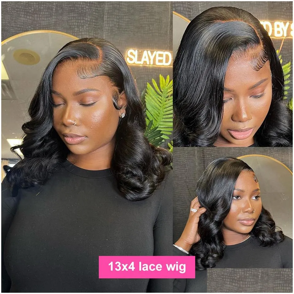 250% density body wave lace frontal bob wig 13x4 human hair wigs remy short water wave 4x4 bob t part closure wig for women