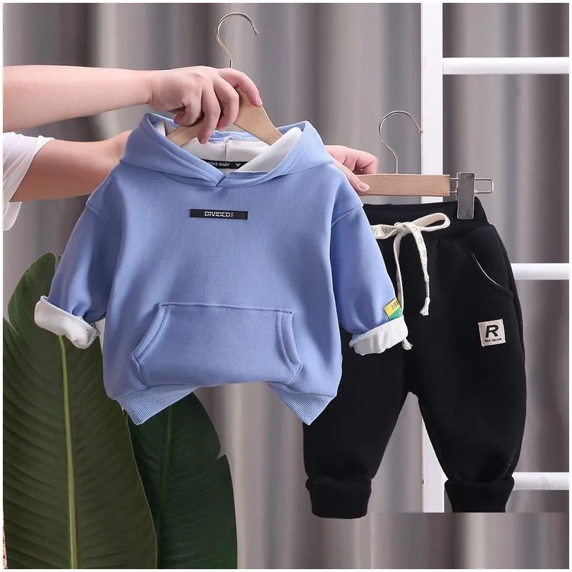 Clothing Sets Winter Baby Girls Clothing Set Children Boys Thick Warm Hoodies Pants 2Pcs/Set Toddler Casual Costume Kids Tracksuits Dr Dhr5J