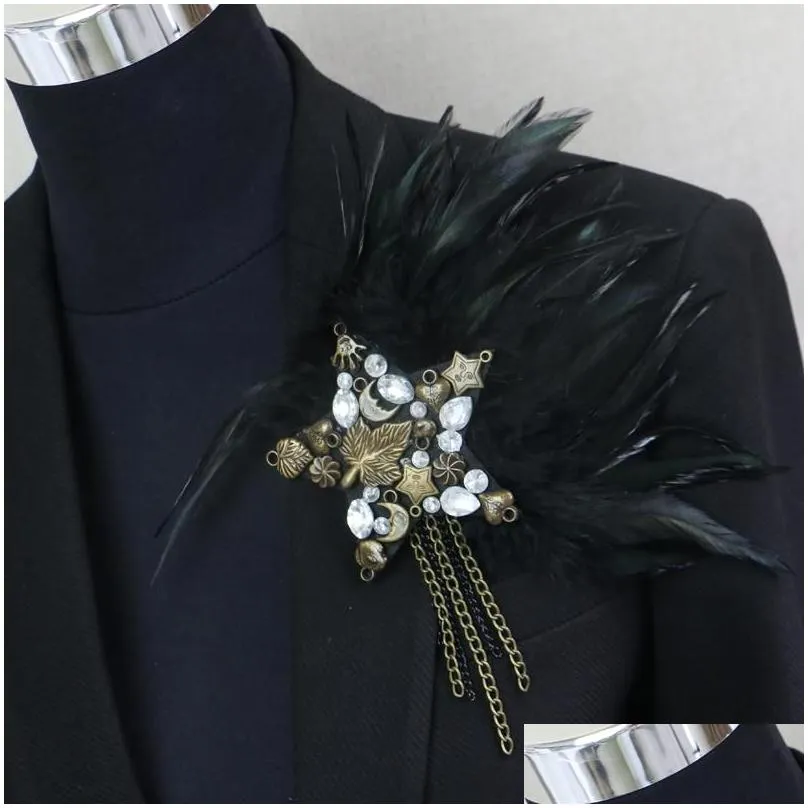 Pins, Brooches Pins Brooches Boutonniere Clips Collar Brooch Pin Wedding Suit Banquet Feather Flower Cor Party Bar Jewelry Shoder Badg Dhzdu