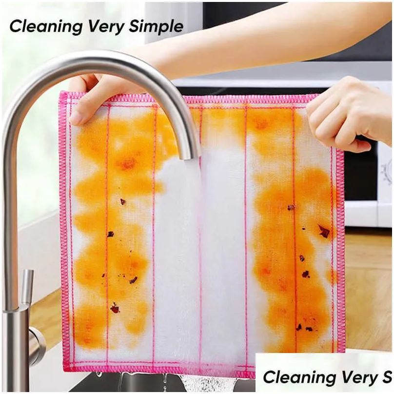 Cleaning Cloths 5Pcs Kitchen Towels Cotton Dishcloth Super Absorbent Non-Stick Oil Reusable Cleaning Cloth Daily Dish Drop Delivery Ho Dhmti
