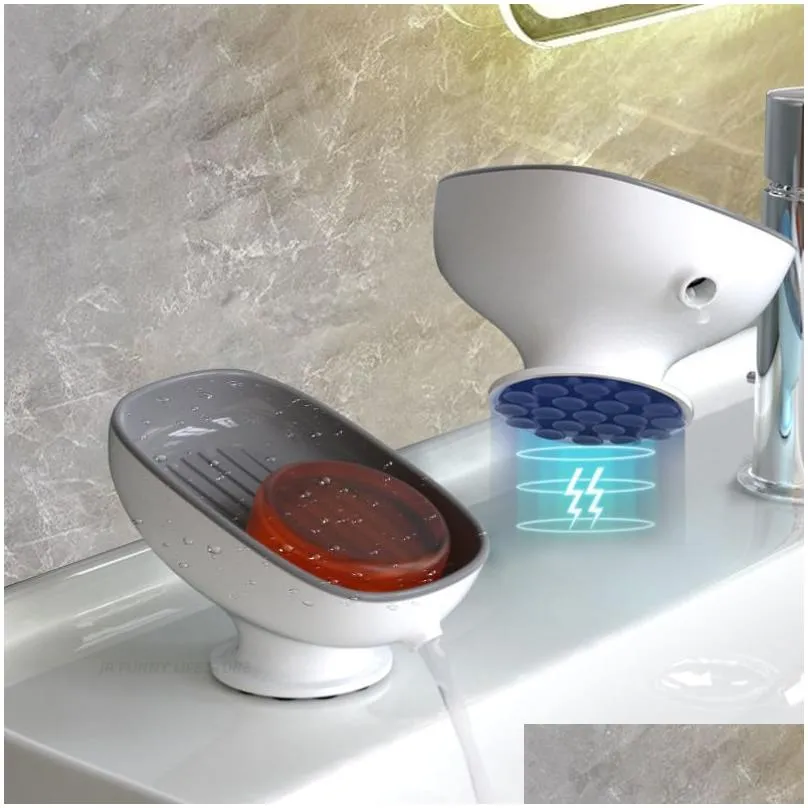 Soap Dishes Suction Cup Soap Dish With Drain Water Box For Bathroom Accessories Holder Kitchen Sponge Container Tray Drop Delivery Hom Dhop2