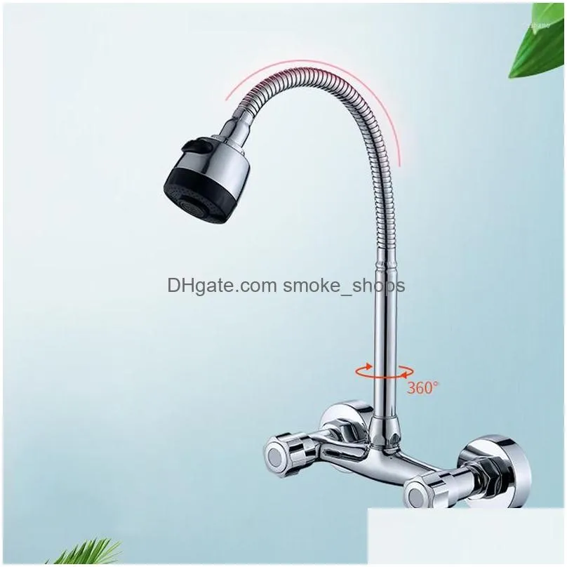 kitchen faucets wall mounted faucet brass chrome spray sink tap dual handle double hole cold and water mixer washbasin