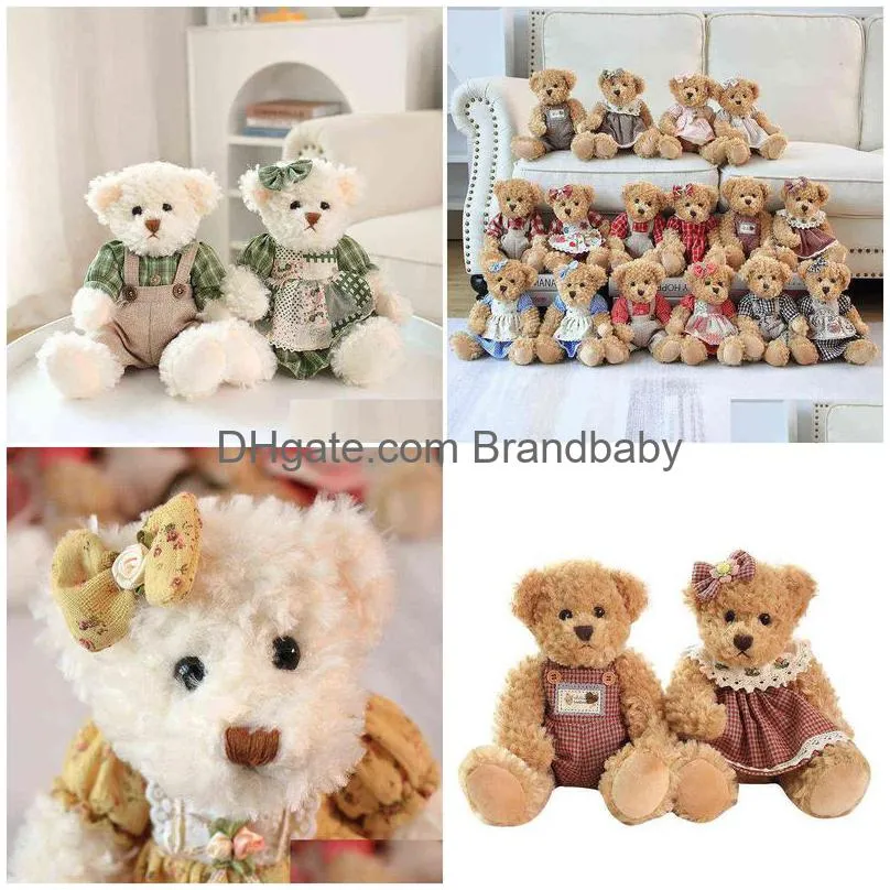 Plush Dolls 2 Buah/Lot 26Cm Mainan Teddy Bear Peluche Pasangan Cantik Boneka Beruang Gaun Kawaii Lembut Untuk Anak Perempuan Hadiah Ba Dhtul