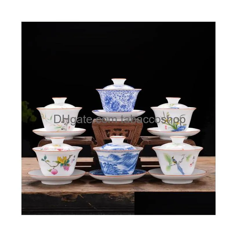 tea tureen gaiwan dehua tea sancai single bowl hand painted chinese traditional pattern cover