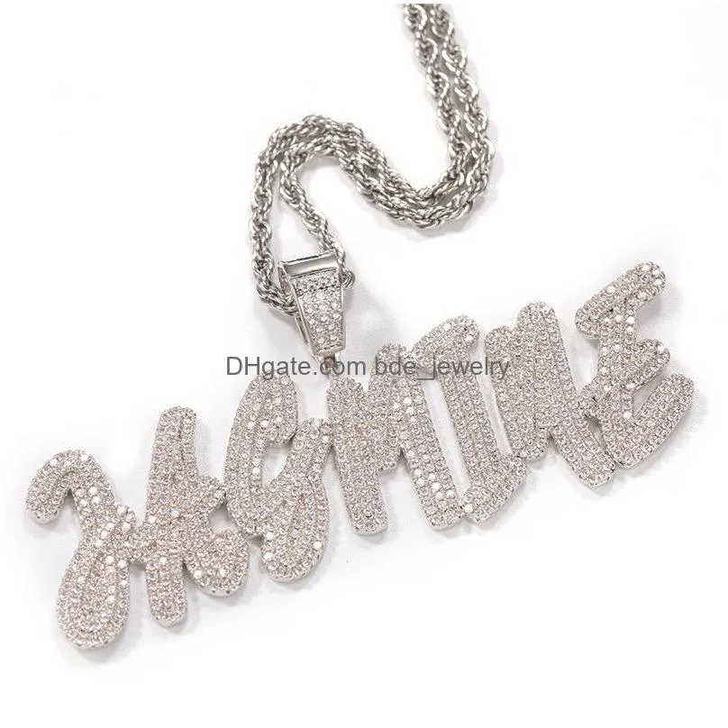 trendy diy custome name letter necklace gold plated bling iced out cz letter pendant necklace with rope chain for men wom209a