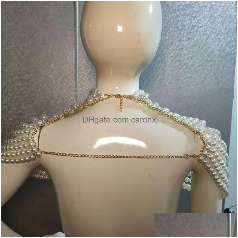 Pendant Necklaces Pendant Necklaces Retro Catwalk Show Shoder Chain Dress Wedding Performance Exaggerated Pearl Top Breast Womens Neck Dhet5