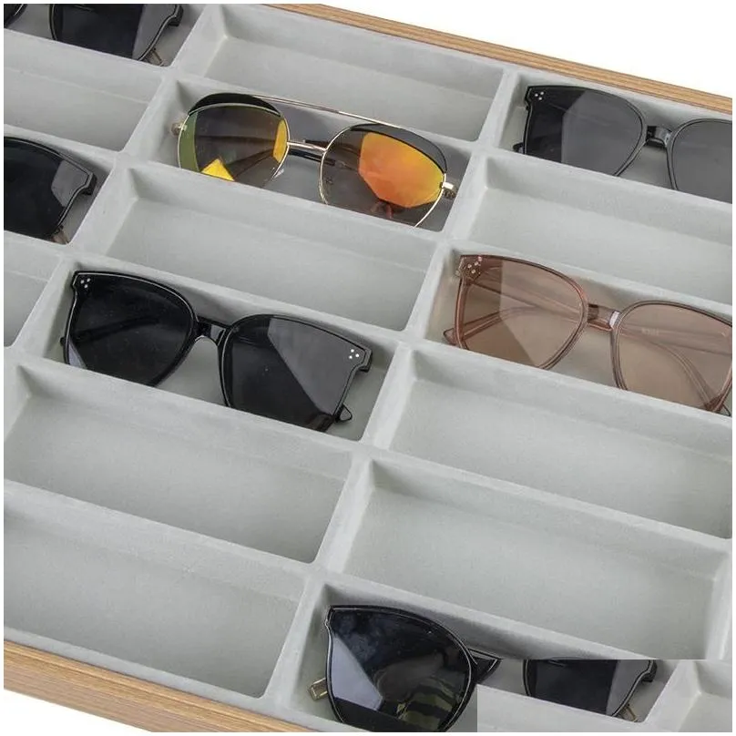 Jewelry Pouches, Bags Jewelry Pouches Bags Glasses Storage Rack Sunglasses Dispaly Tray 24 Grid Veet Display Case Eyeglasses Organizer Dh8P2