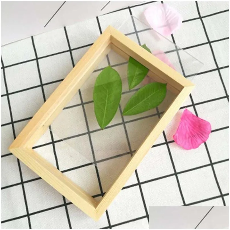 Nordic Style Dried Flower Leaves DIY Pressed Plant Picture Frames Double Side Glass Wooden Frame Home Decoration Wall Art 1PC1