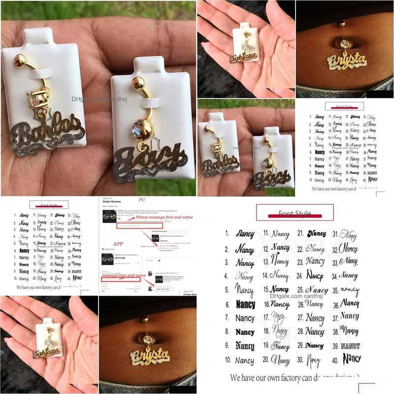 Navel & Bell Button Rings Navel Bell Button Rings Doremi 3D Double Color Custom Name Belly Ring Stainless Steel Body Jewelry Zircon Go Dha0R