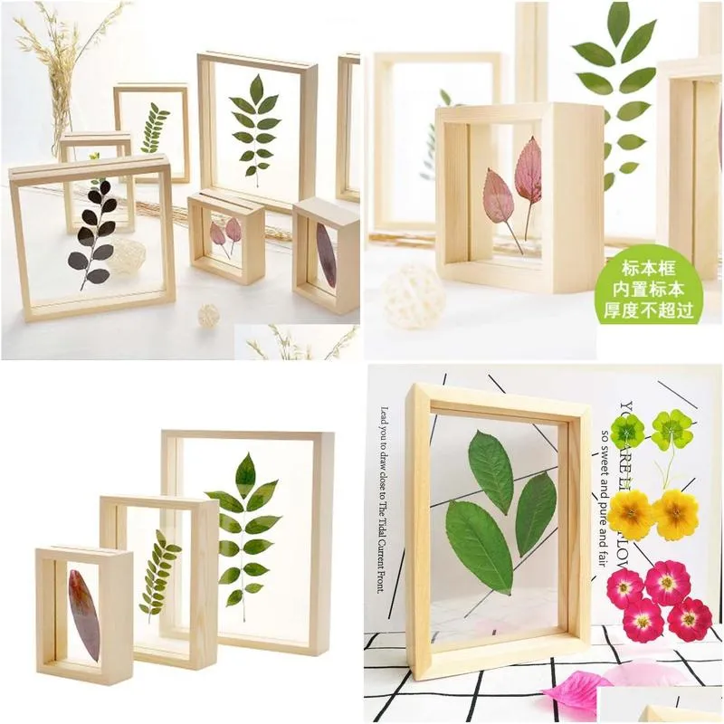 Nordic Style Dried Flower Leaves DIY Pressed Plant Picture Frames Double Side Glass Wooden Frame Home Decoration Wall Art 1PC1