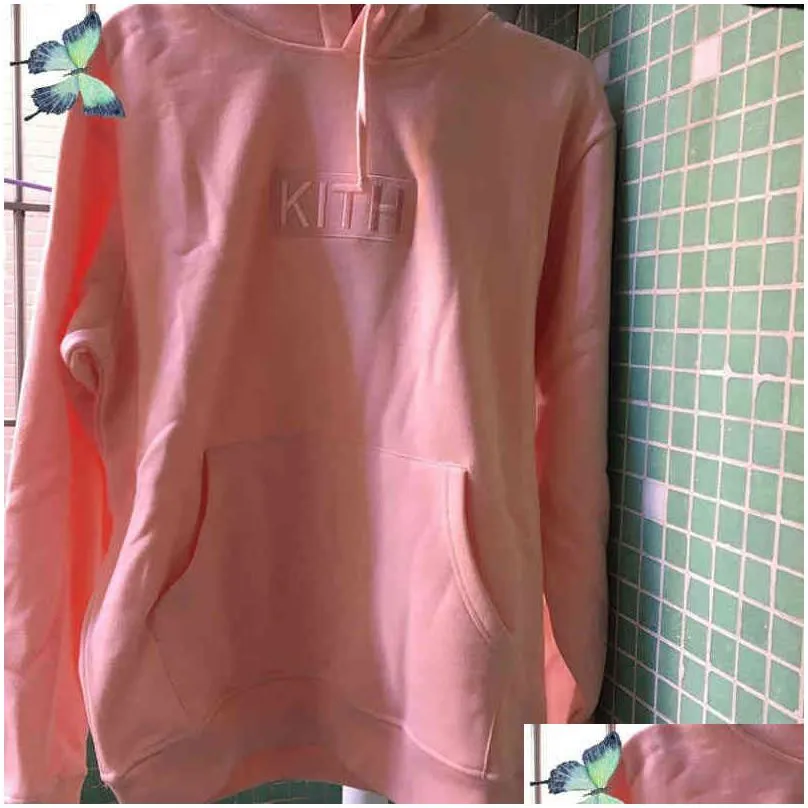 Men`S Hoodies & Sweatshirts Embroidery Kith Hoodie Sweatshirts Men Women Box Hooded Sweatshirt Quality Inside Tag 211221 Drop Delivery Dhczv