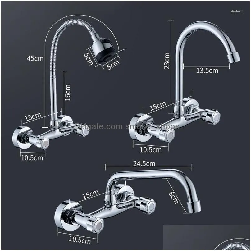kitchen faucets wall mounted faucet brass chrome spray sink tap dual handle double hole cold and water mixer washbasin