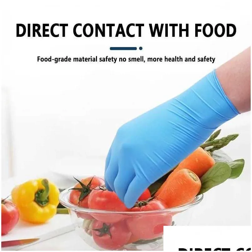 Cleaning Gloves 100Pcs Nitrile Gloves Waterproof Allergy Latex Food Grade Cleaning Safety Work For Household Mechanic Kitchen Drop Del Dh02M