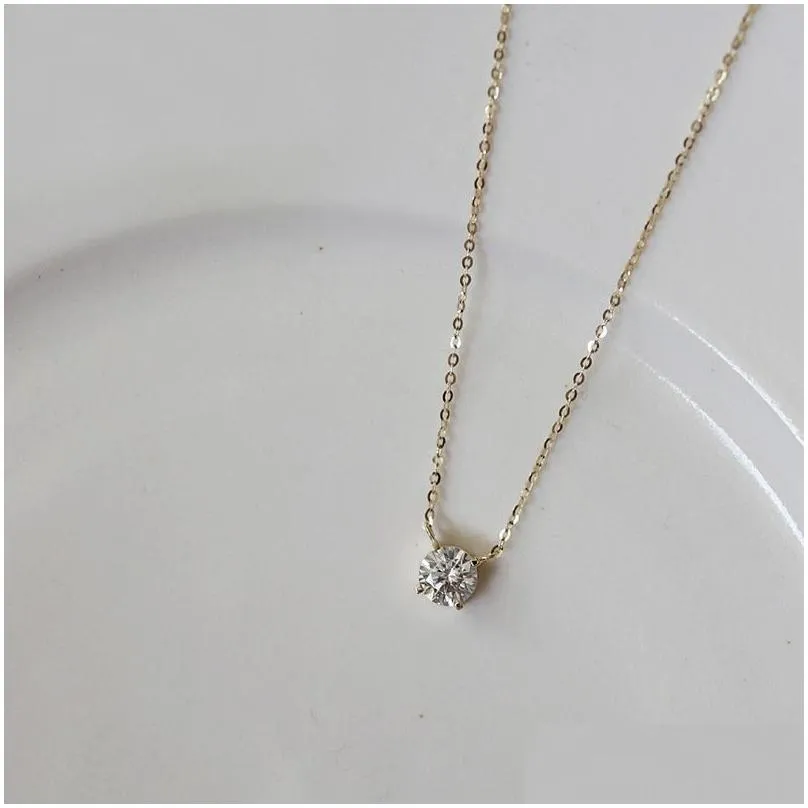 925 sterling silver necklace with 14k gold plated four prongs single diamond super flash temperament light luxury clavicle chain