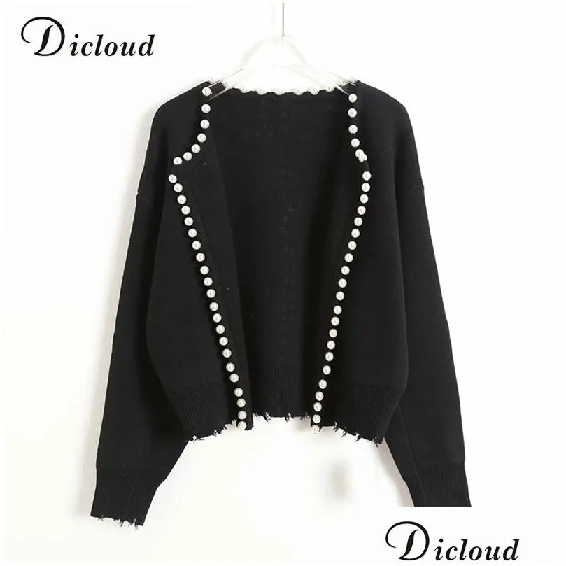 Women`S Sweaters Dicloud Elegant Pear Buttons Black Cardigans Women Autumn Winter Oversize Long Sleeve Fashion Ladies Knitted Jacket Y Dhqf2