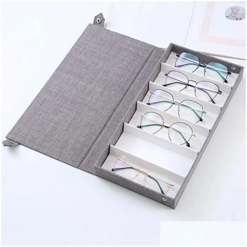 Jewelry Pouches, Bags Jewelry Pouches Bags Stylish 6 Grids Eyeglasses Case Box Storage Display Portable Organizer Tray For Sunglass Sh Dh7Yv