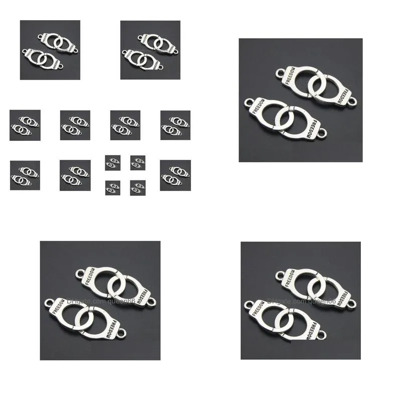 Connectors 50Pcs/Lot Ancient Sier Alloy Handcuffs Charms Components Pendants For Diy Jewelry Making Findings 40X15Mm Drop Delivery Jew Dhz5A