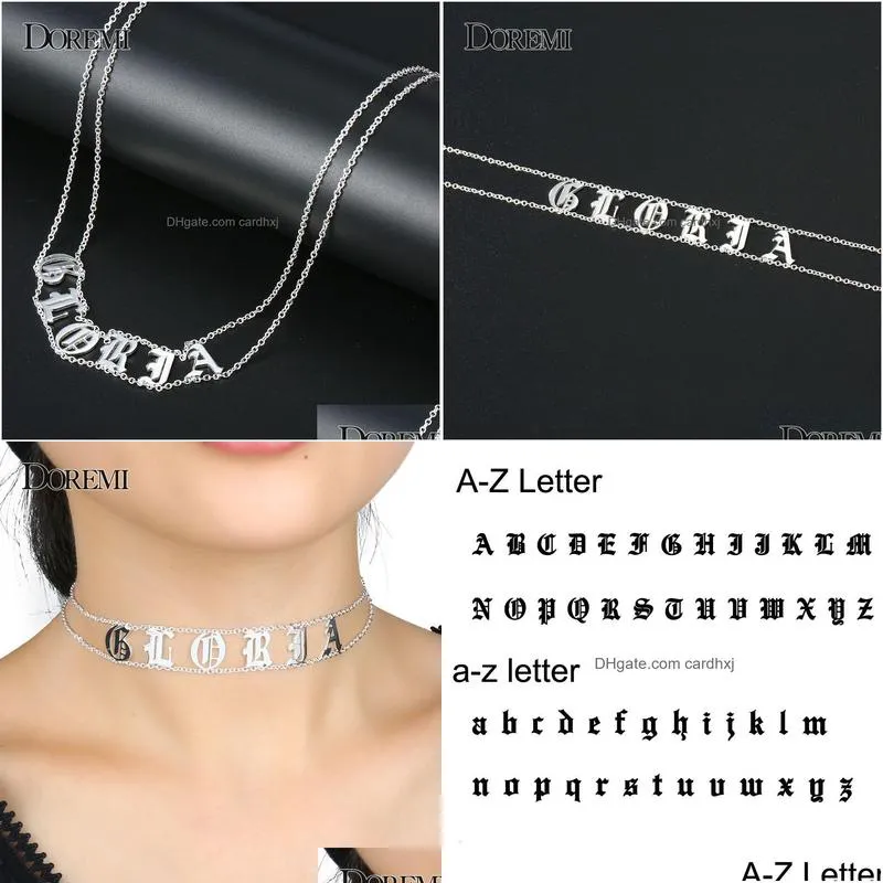 Pendant Necklaces Pendant Necklaces Doremi Old English Numbers Necklace Name Custom Choker Personalized Letter For Girl Gothic Chic Je Dhbar