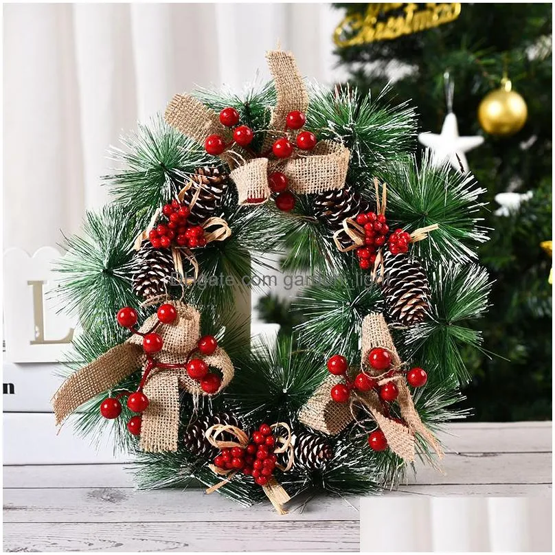 decorative flowers wreaths christmas 32 cm garland pine cone red berries hanging on the door