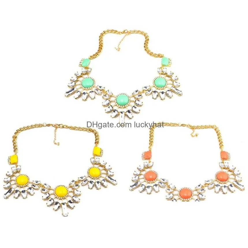 Chokers Resin Gem Clear Crystal Flower Choker Necklace New European Vintage Style Gold Plated Drop Delivery Jewelry Necklaces Pendants Dhxto