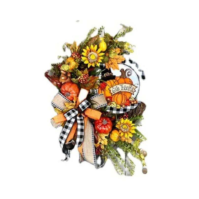 Decorative Flowers & Wreaths Decorative Flowers Wreaths Halloween Autumn Wreath Artificial Fall Leaves Pumpkin Door Sign For Home Gard Dh5D0