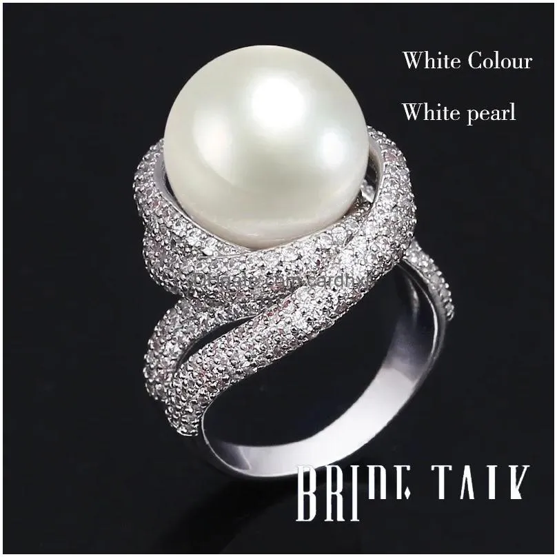 Solitaire Ring Solitaire Ring Bride Talk Fashion Brand Women Pearl Cubic Zirconia Twisted Lines Luxury Finger Rings Elegant Jewelry Fo Dhvy1