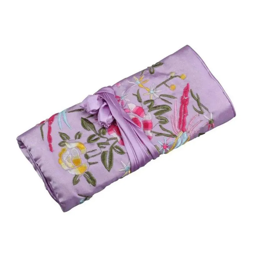 Jewelry Pouches, Bags Jewelry Pouches Bags Oriental Silk Jewellery Roll Wrap Pouch Organizer Travel Storage Casejewelry Drop Delivery Dhjdp