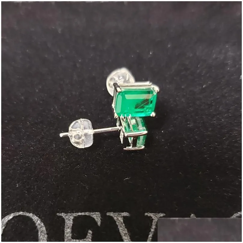 Stud Oveas Elegant Vintage Simation Emerald Stud Earrings For Women Top Quality 925 Sterling Sier Green Zircon Party Jewelry Gift Drop Dhxpg