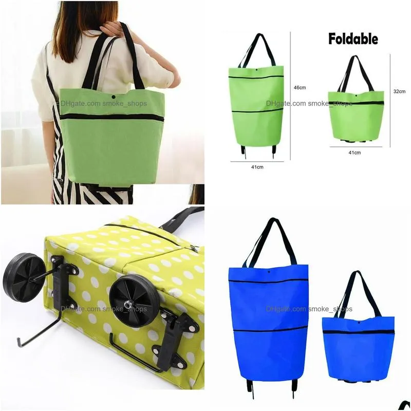 storage bags blue retractable roller fashion portable shopping wheel bag foldable back grocery rack bagstorage