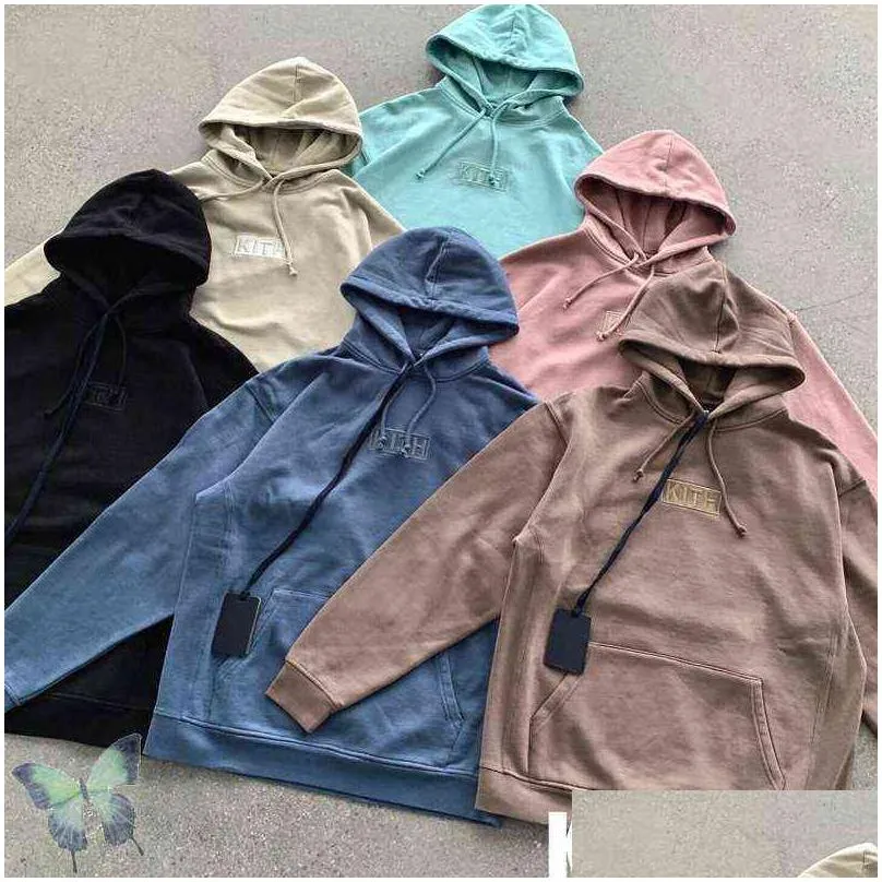 Men`S Hoodies & Sweatshirts Embroidery Kith Hoodie Sweatshirts Men Women Box Hooded Sweatshirt Quality Inside Tag 211221 Drop Delivery Dhczv