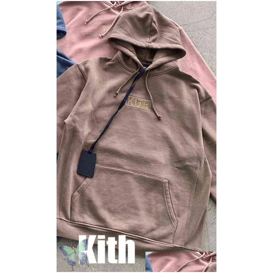 Men`S Hoodies & Sweatshirts Embroidery Kith Hoodie Sweatshirts Men Women Box Hooded Sweatshirt Quality Inside Tag 211221 Drop Delivery Dhczv