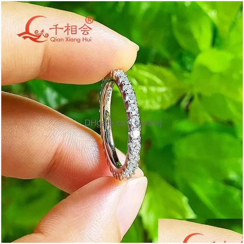 Wedding Rings Wedding Rings Solid 2Mm Fl Ring Band 925 Sterling Sier White Round Diamond Jewelry Gift Dating Party Women 231021 Drop D Dhblh