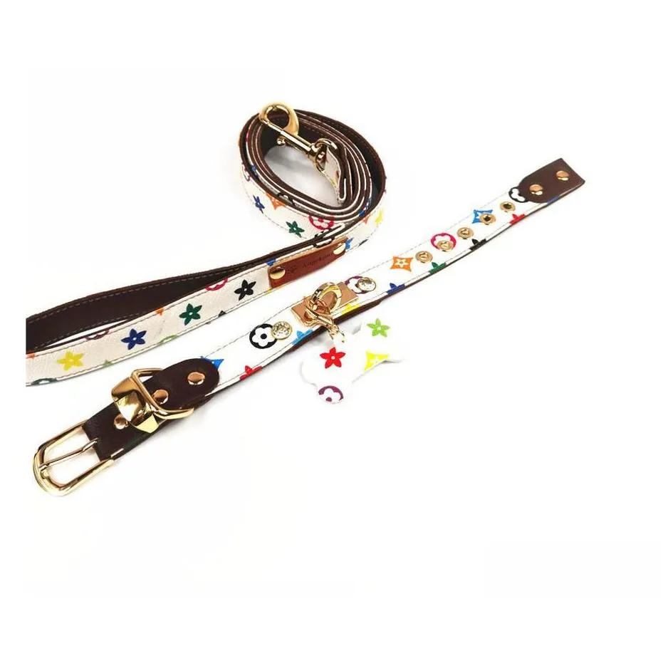 High Quality Brown Luxury Pet Collars Leather Popular Print leg Dog Leashes Fashion Pet Neck tactical personalized